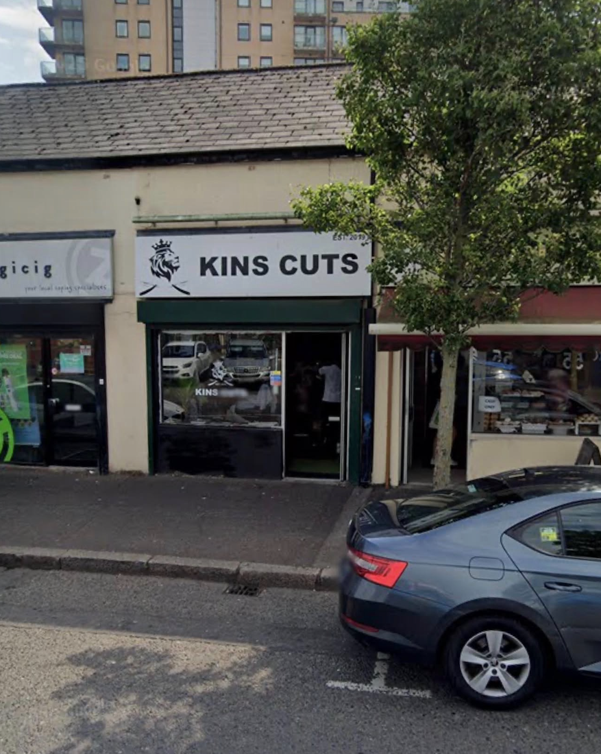 Kins Cuts barbershop storefront at 86 Sandy Row, Belfast